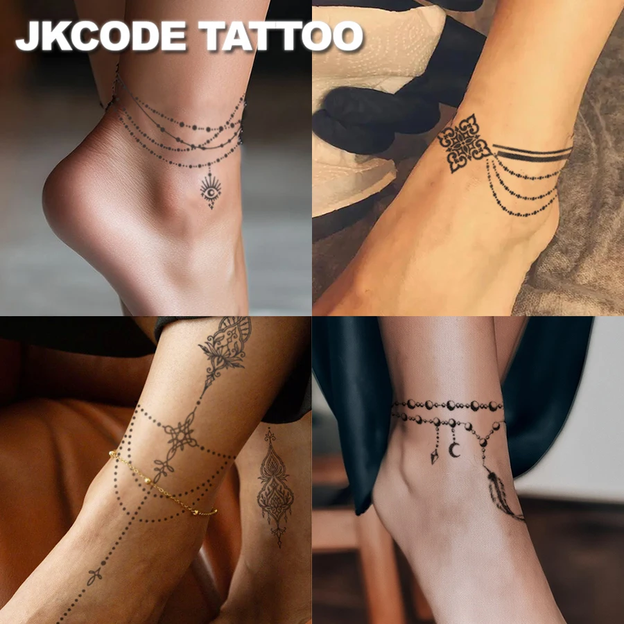 Handtattoo – Minimalistisches Design Ramadan-Tattoos – Eid-Modeaccessoires – Schwarzes Henna-Armband und Fußkettchen – Federarmband – Barak Halbmond-Totem Eid al-Fitr Hand- und Fuß-Tattoo-Aufkleber –