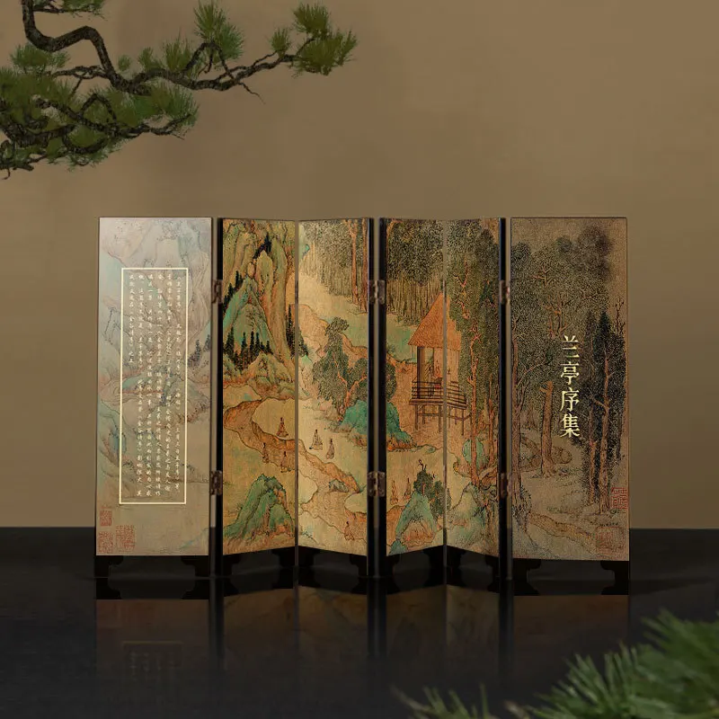 Retro Desktop Screen, Foldable Desktop Decorative Painting, Classical Study Side Cabinet Decoration, Cultural Birthday Gift