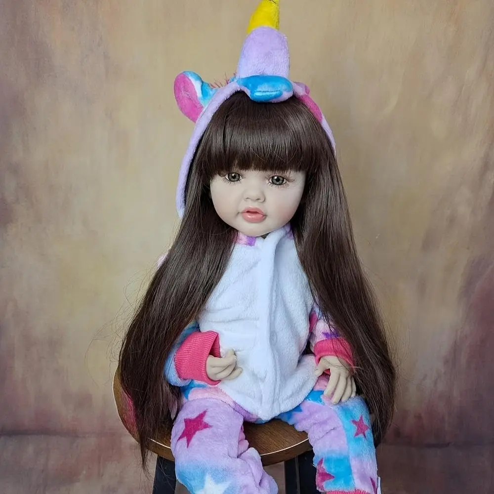 

BZDOLL 55 CM 22 Inch Reborn Girl Doll Full Soft Vinyl Lifelike Princess Toddler with Long Brown Hair Newborn Kids Birthday Gift