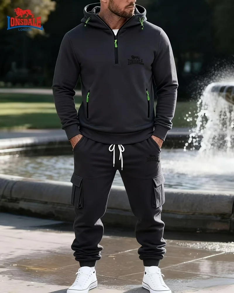 

New Spring and Autumn High Quality Leisure Hoodie Set for Men's Outdoor Sports, Multi Pocket Two Piece Set