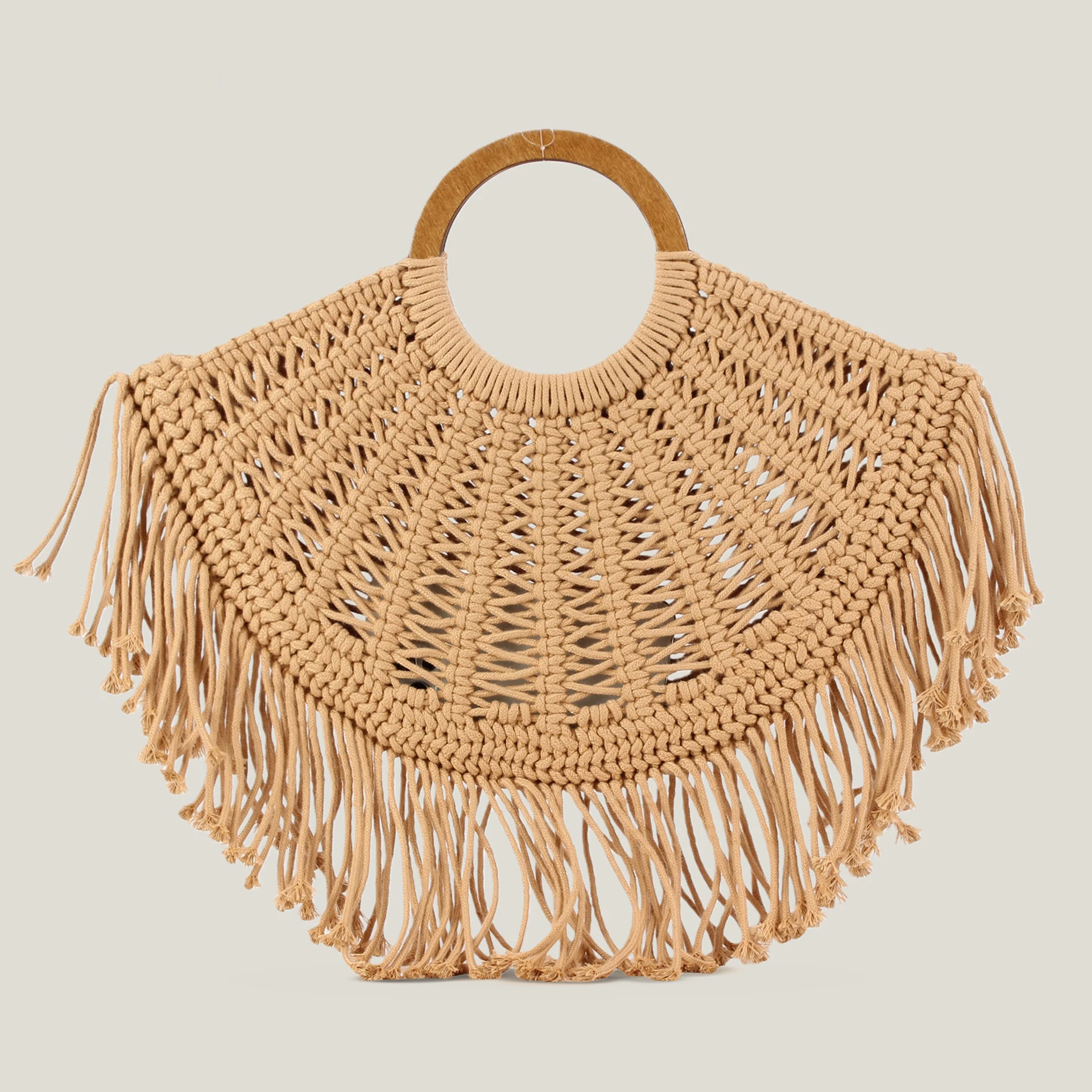 

Half Moon Tassel Hobo Tote Bags for Women Beach Bag NEW Bohemian Rope Knitting Women Bag Hollow Round Handle Handbags Clutch