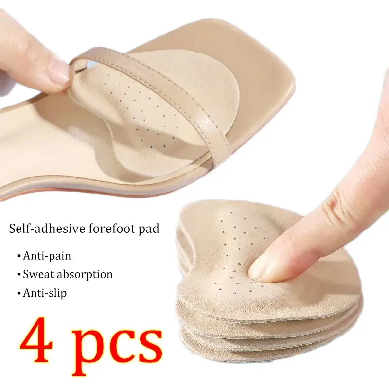 4 Stuks Sandalen Antislip Stickers Lederen Voorvoet Pad Vrouwen Hoge Hakken Pijnbestrijding Insert Inlegzolen Teen Kussen Voetverzorging schoenen Pad