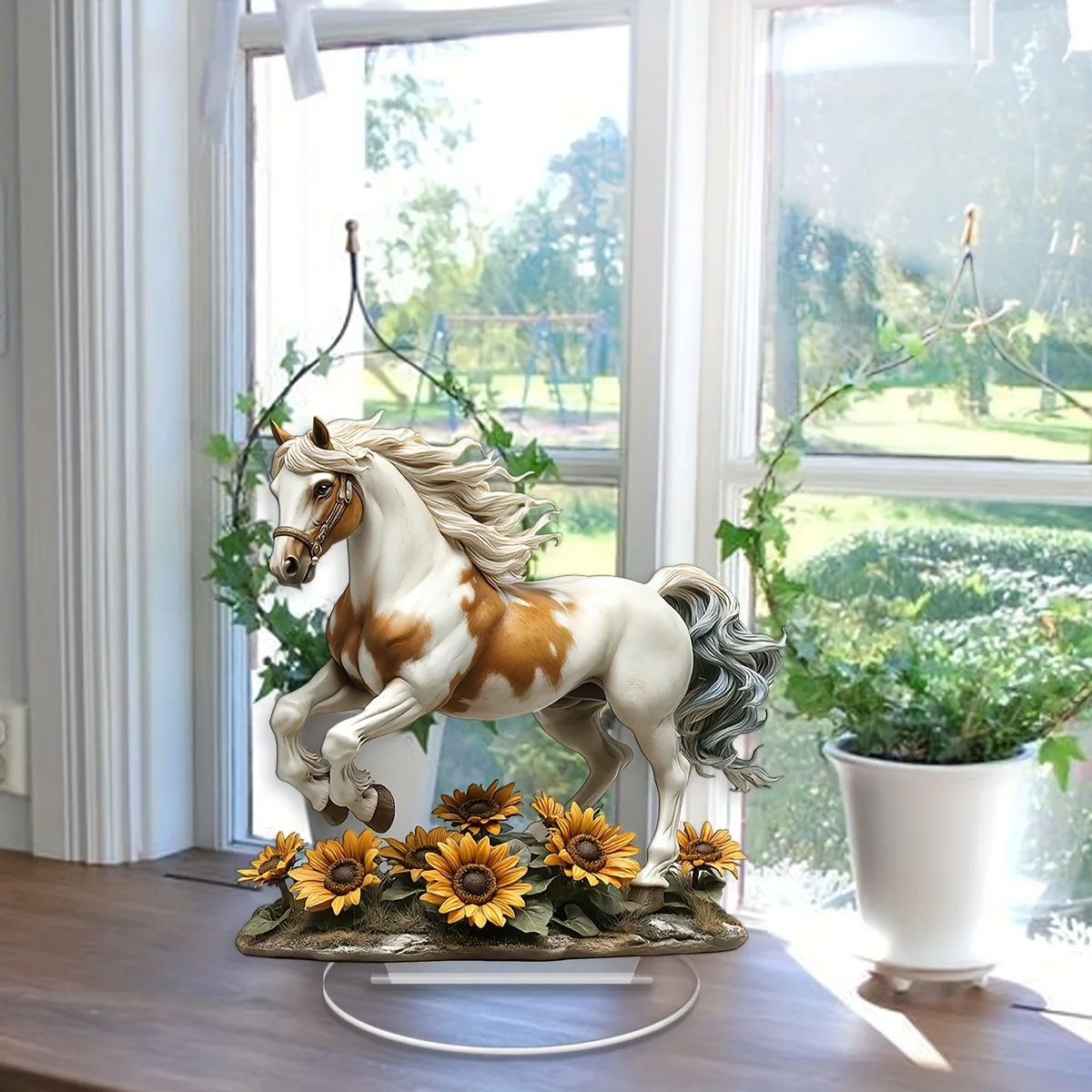 

Bohemian White Horse Acrylic Statue With Bracket - Charming Desktop Decoration Home Office, Perfect Gift For Friends And Joys