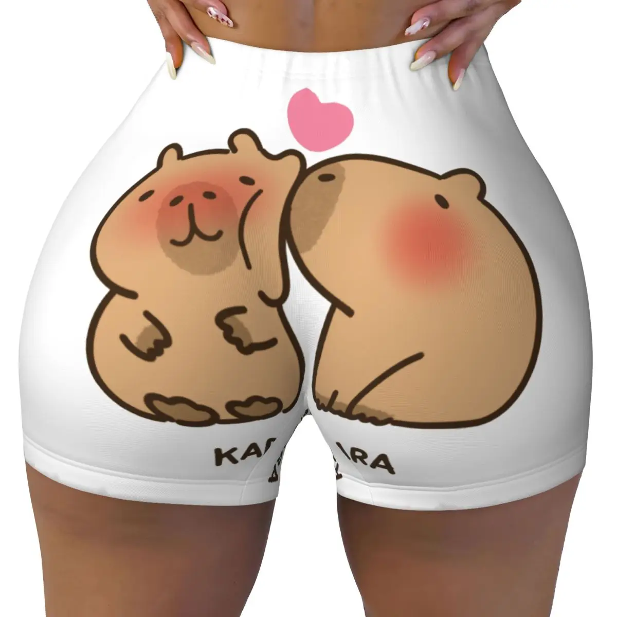 Custom Capybara Couple Kiss Gym Volleyball Biker Shorts Women Workout Yoga Shorts