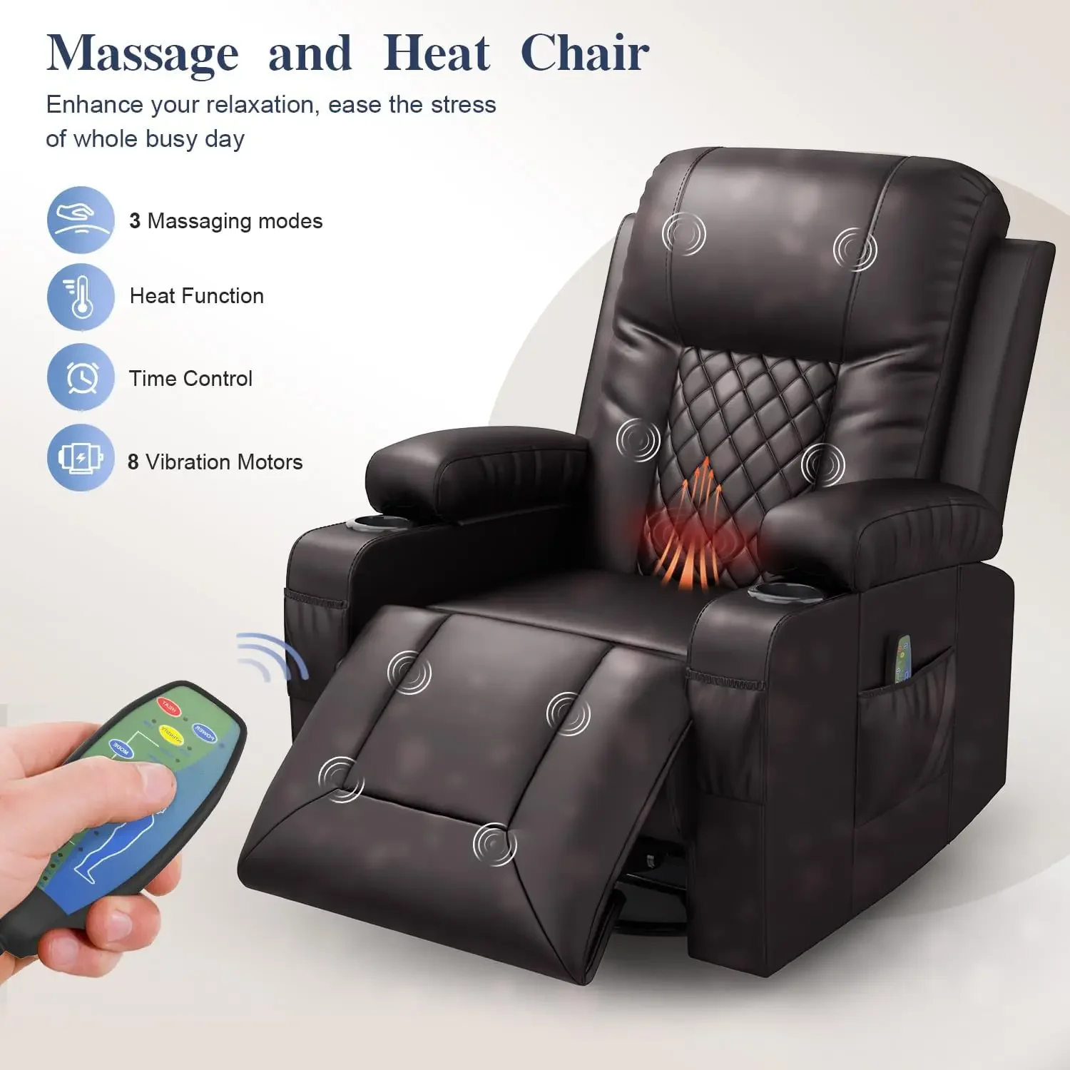 Recliner Chairs for Adults, Massage Rocker with Heated Modern Ergonomic Lounge 360 Degree Swivel Single Sofa Seat Living Room image 4