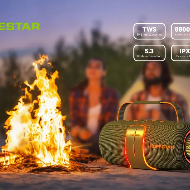 HOPESTAR H62 TWS Interconnected Outdoor Portable Waterproof RGB LED Hands Free Call IPX6 Waterproof Long lasting Battery Life