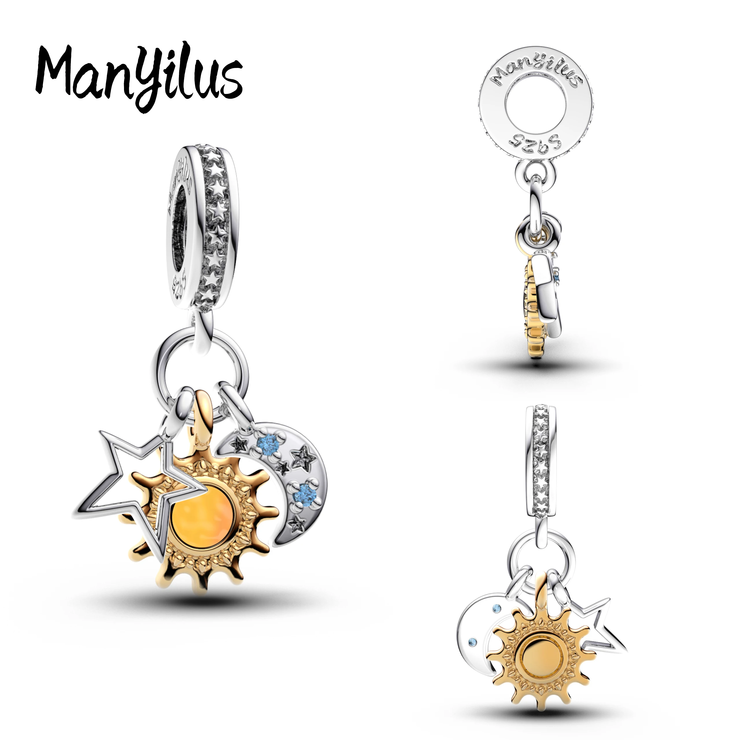 

Manyilus 2025 Hot Sale The Sun, The Stars And The Moon Charms S925 Sterling Silver Keychain For Bags Beads Charms For Jewelry