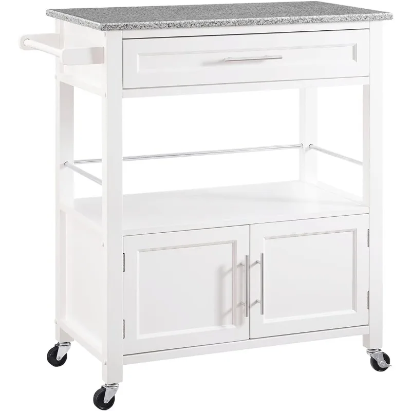 

Cameron White Kitchen Cart with Granite Top White
