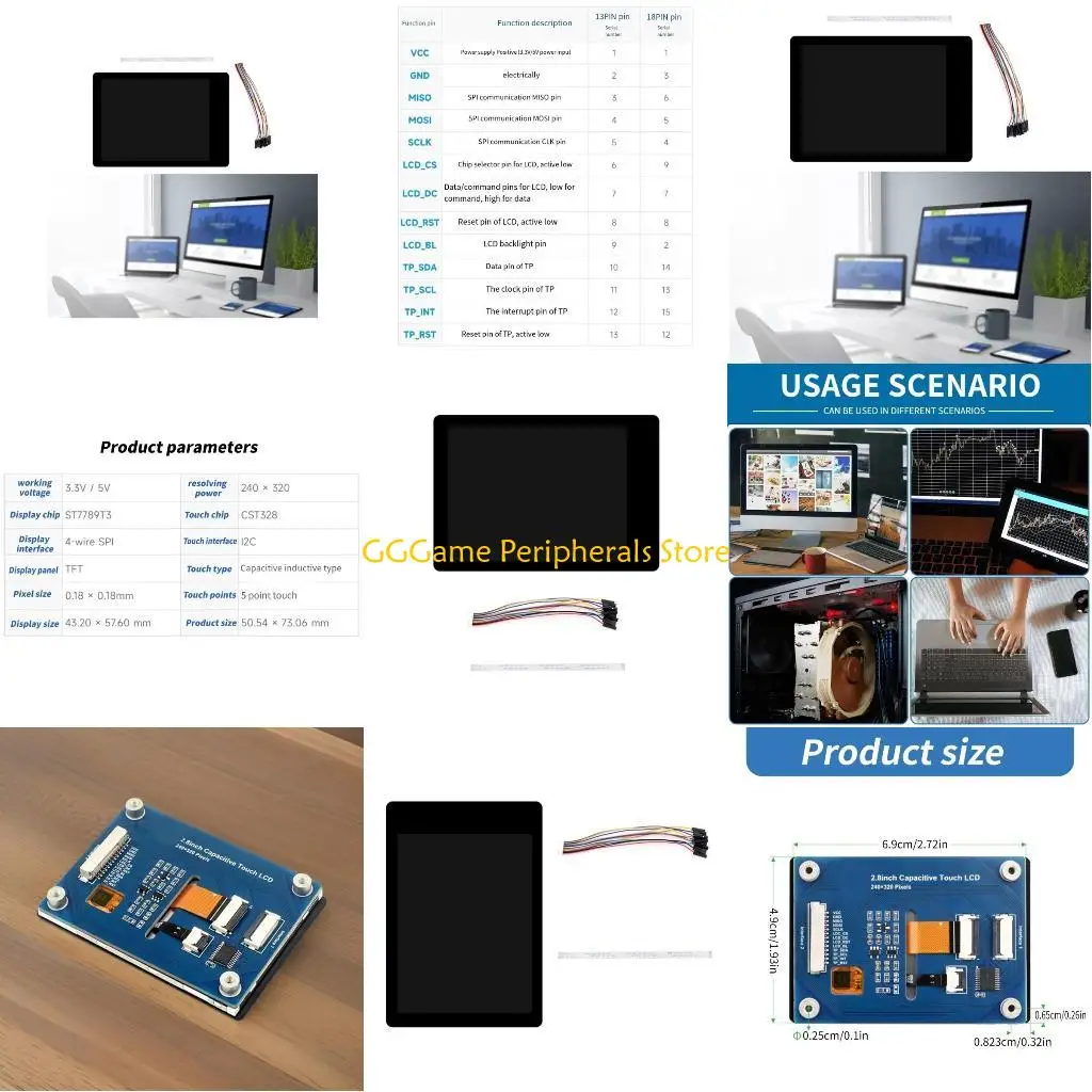 

U55B 2.8" LCD Display, 262K Color with ST7789T3 Driver CST328 Capacitive Touch Chip for Electronics