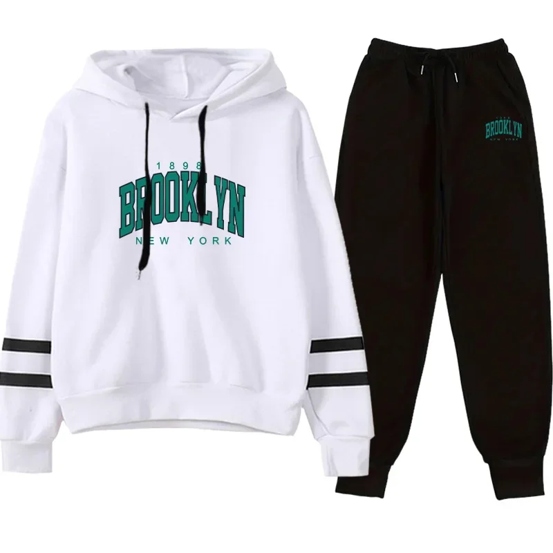Setelan Olahraga Wanita Motif Kasual Sweatshirt Jogging Pakaian Wanita Musim Gugur-Dingin Pakaian Olahraga Jalanan Hoodie Celana Satu Potong