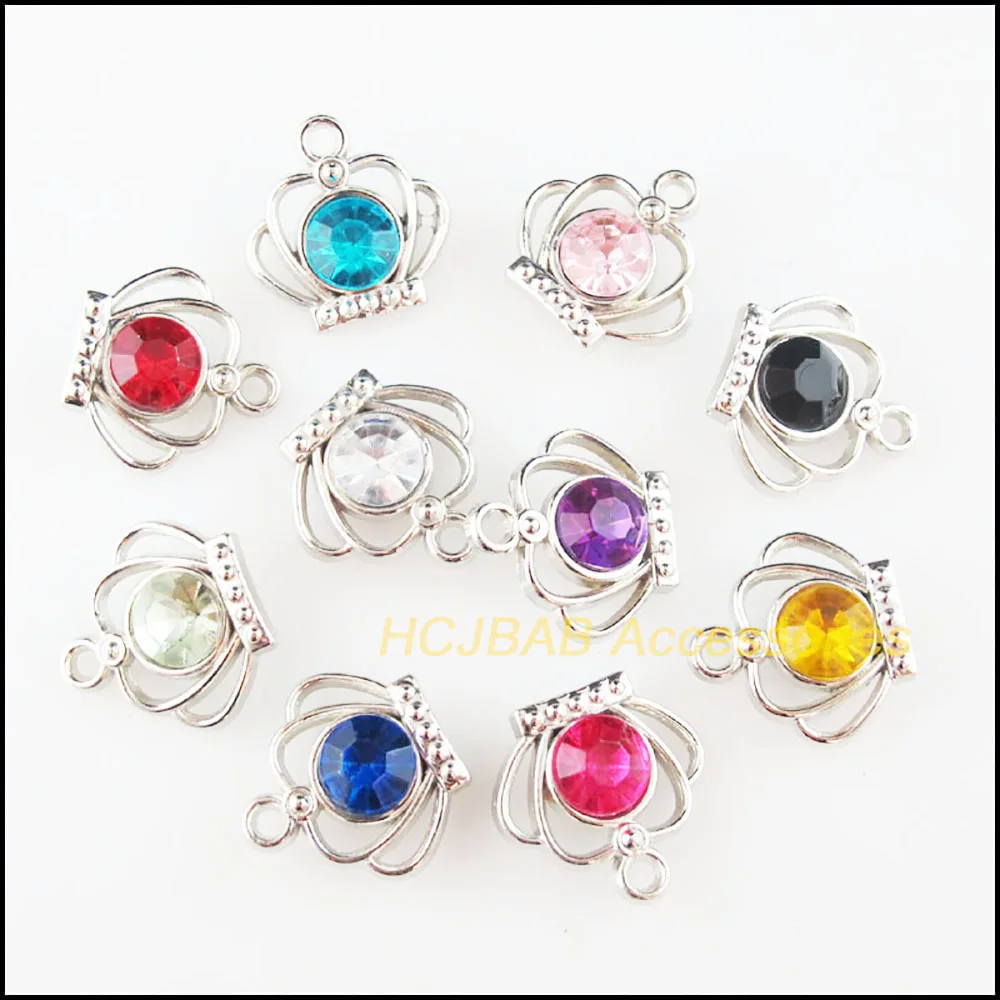 30Pcs New Flower Heart Round Crown Teardrop Animal Butterfly Acrylic Plastic Dull Silver Plated Pendants For Gifts Jewelry