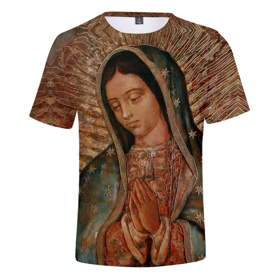 

Nossa senhora de guadalupe virgem maria méxico mexicano camisa masculina 4xl harajuku crianças t shirt impressão 3d tshirts