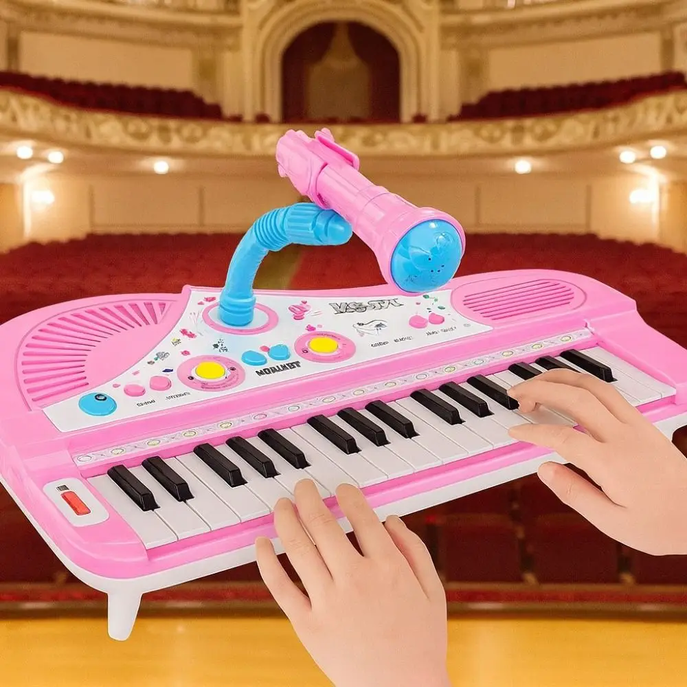 Plástico 37 teclas piano brinquedo musical com microfone montessori 37 teclas teclado eletrônico instrumentos musicais multifuncionais