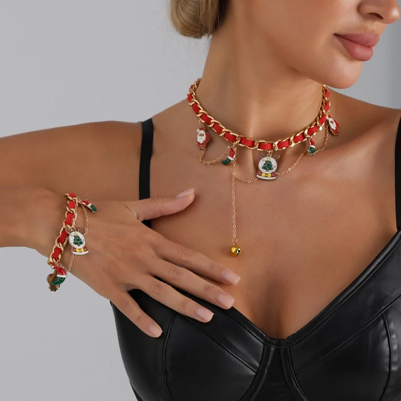 2026 عيد الميلاد متعدد العناصر المختنق قلادة للنساء سانتا كلوز شجرة دلاية شكل نجمة تصميم جديد شخصية الشريط المنسوجة مجوهرات