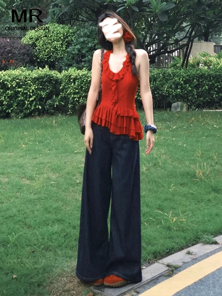 

High Waist Wide Leg Denim Jeans Women Summer Thin American Retro Loose Slimming Draping Floor-Length Pants