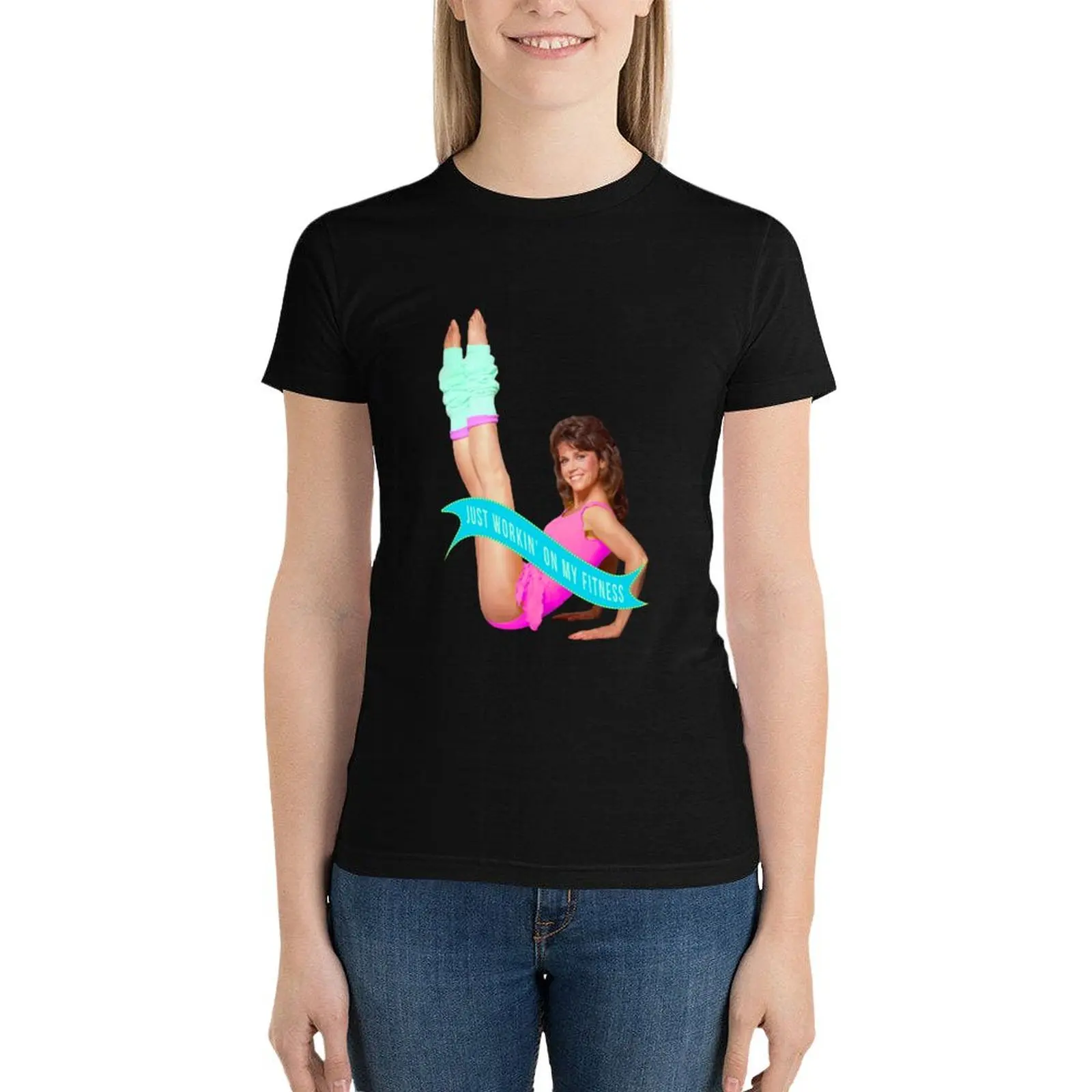 

Just workin' on my fitness Jane Fonda T-Shirt korean fashion Female clothing summer clothes lady clothes Woman clothes