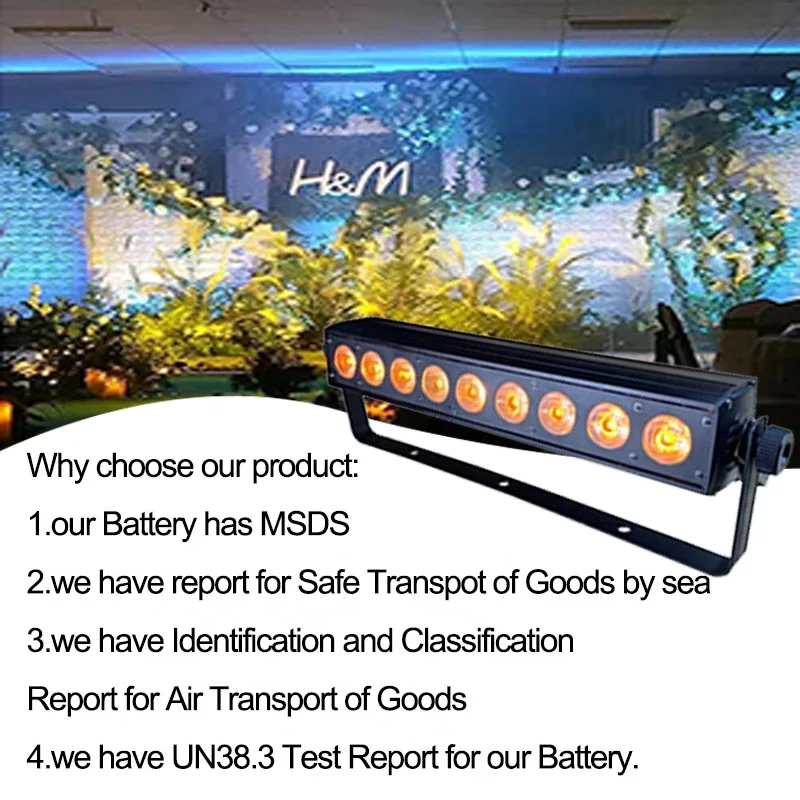 9*18w Disco DJ Battery Powered Wall Washer Wireless DMX Led Stage Light Bar