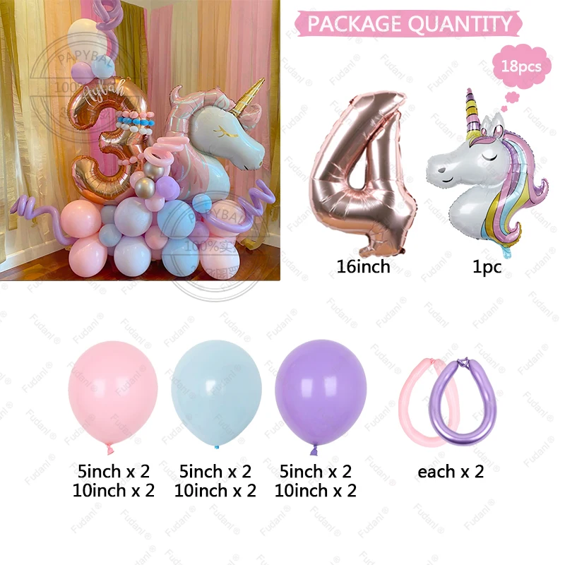 18Pcs Rainbow Unicorn Birthday Decoration Balloons Set Girl Pink Latex Balloon Birthday Supplies Baby Shower Air Globos