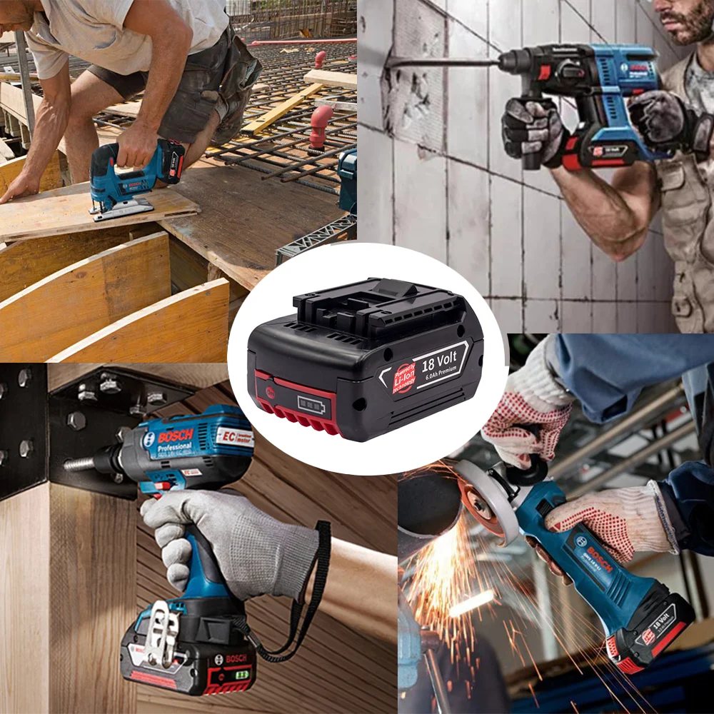 18v 6.0a recarregável li-ion bateria para bosch 18v ferramenta elétrica backup 6000mah portátil substituição bat609 luz indicadora
