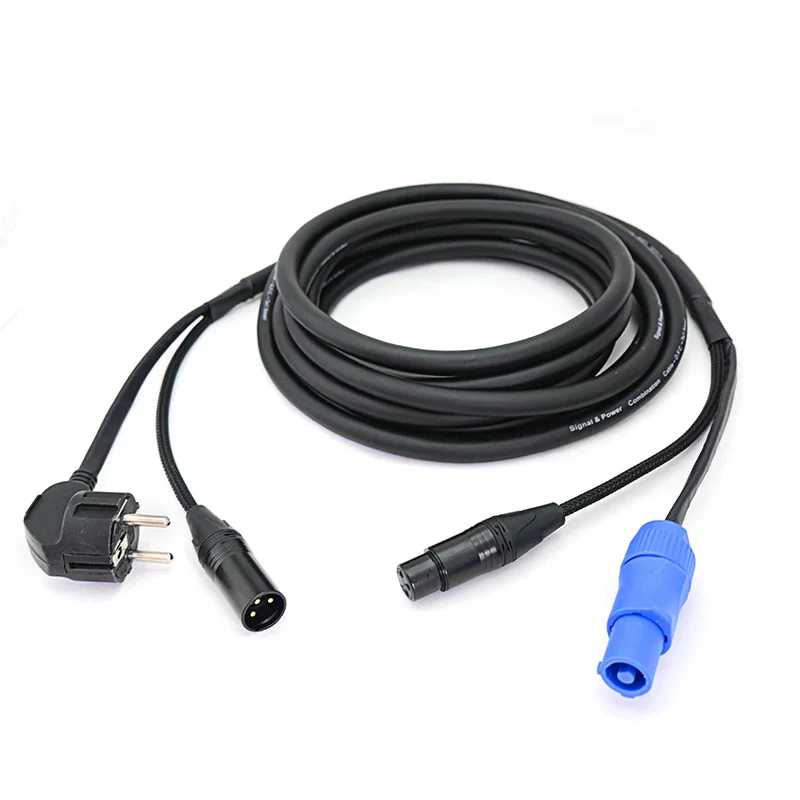 Schuko to Powercon 3\5 Pin XLR Combo Cable 1m 1.5m 2m 5m 10m Signal Power Hybrid Cable for DJ Stage Lighting Led Bar Audio