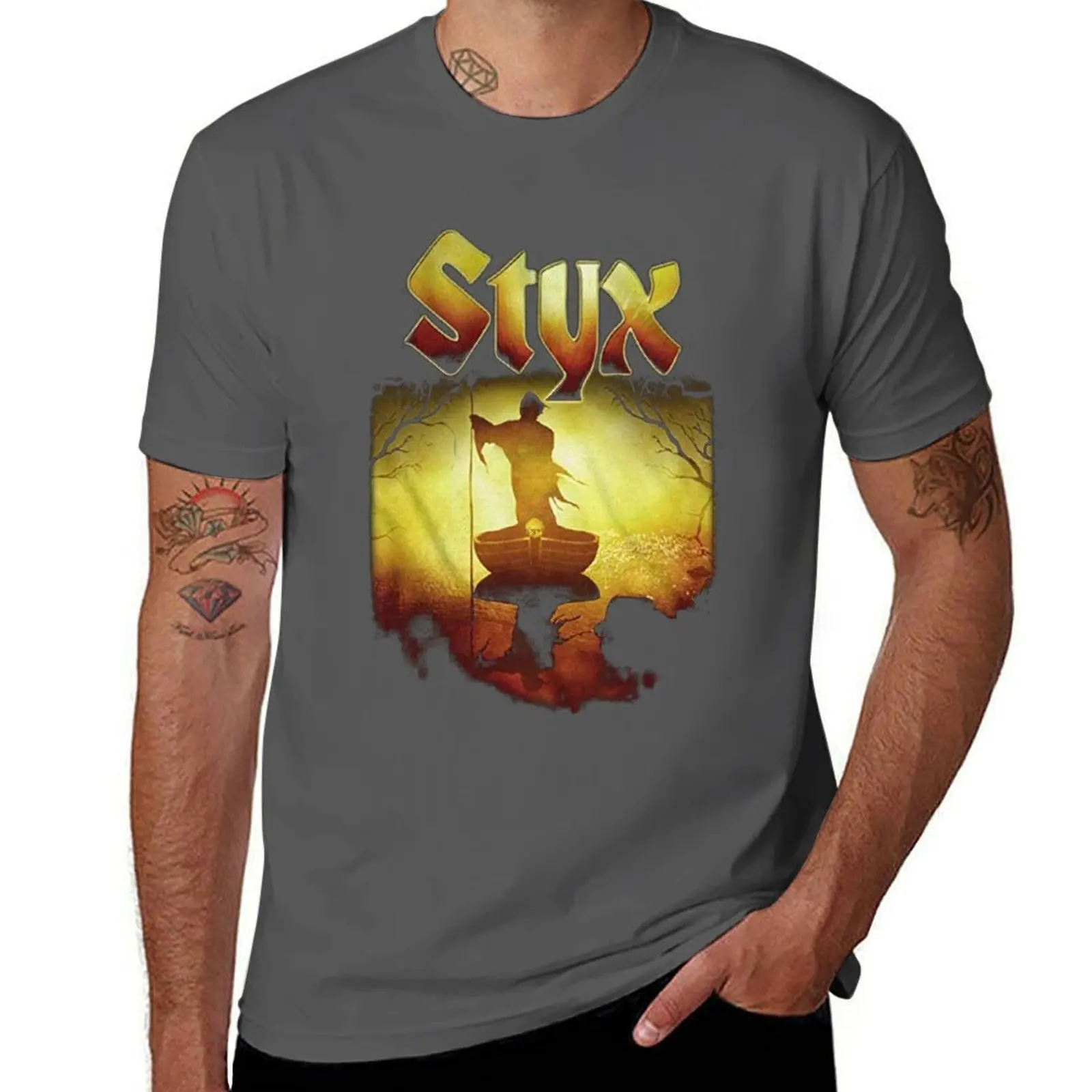 

Styx 1972 American Rock Band Creepy Ferry Darkness in Light T-Shirt Quick Dry Training Short Sleeve Tee