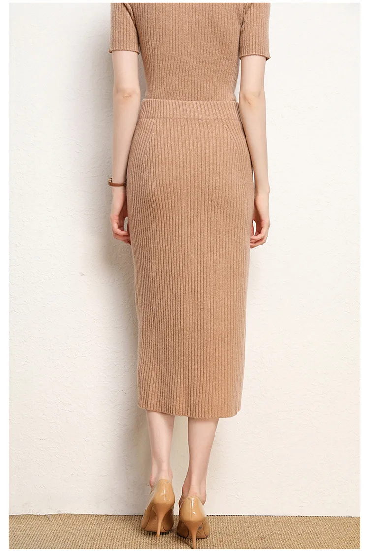 Autumn Winter Cashmere Skirt Women's Mid-length Thick Bag Hip High Waist Long Skirt Knitted Wool New Temperament Simple Elegant