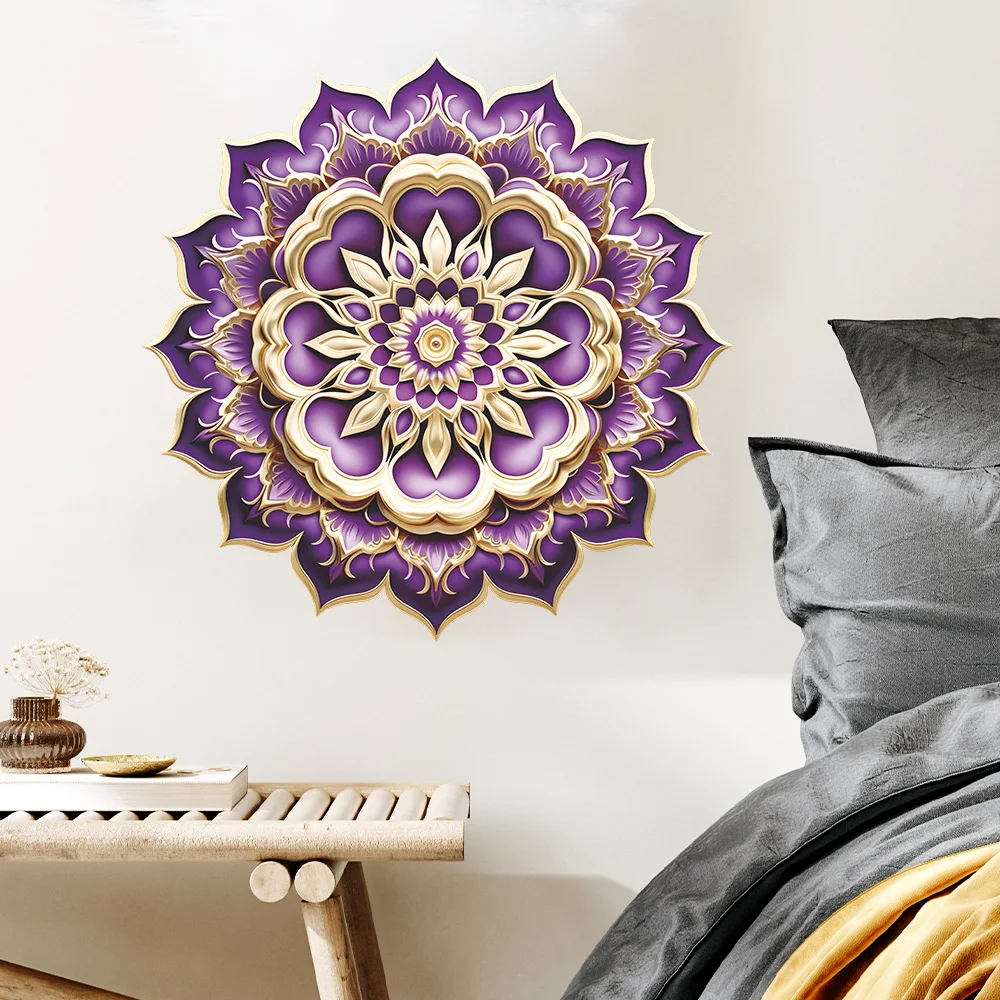 Creative Middle Eastern Retro Pattern Purple Mandala Detachable PVC Wall Stickers Decorative Beautify Room Stickers