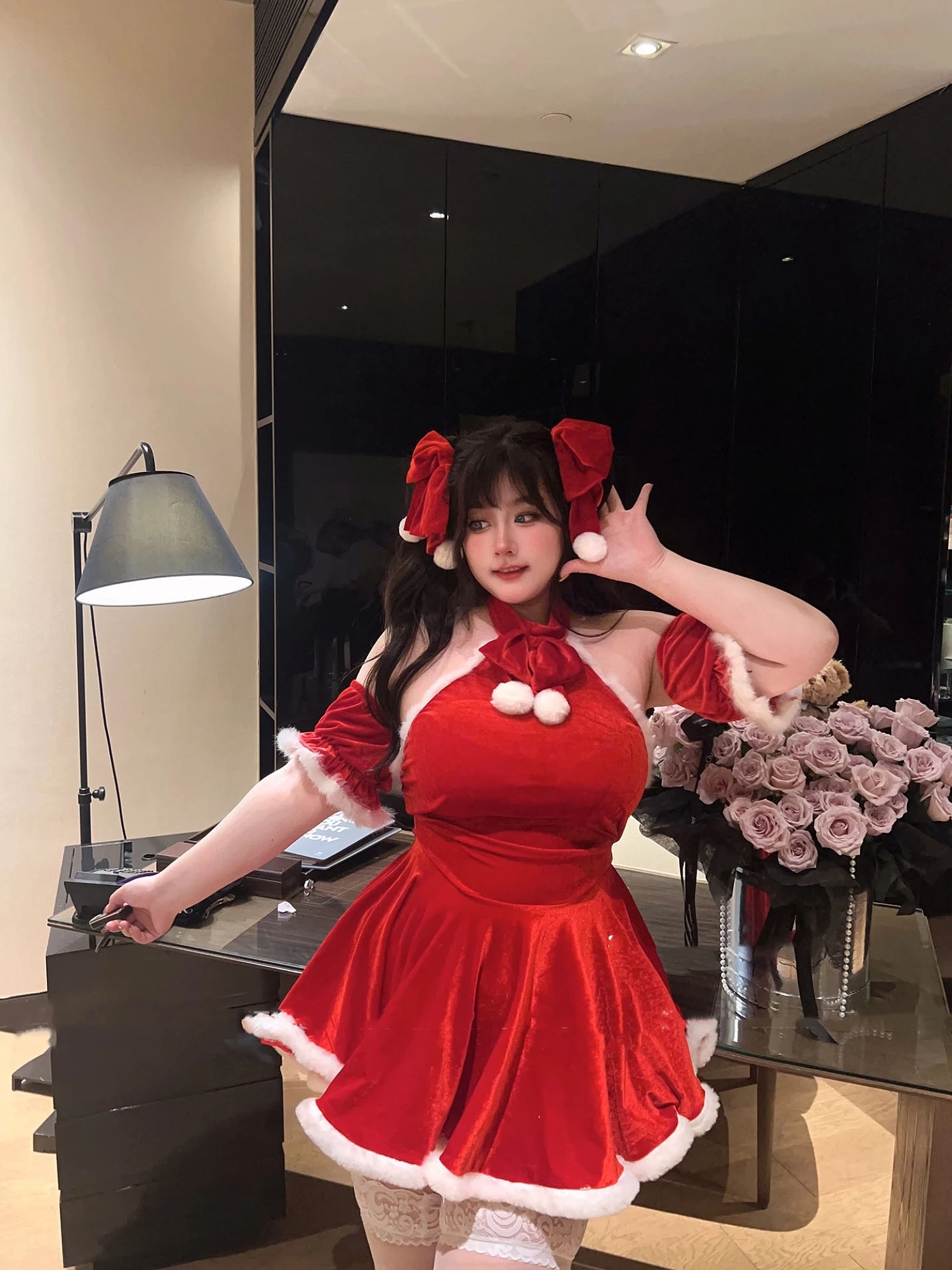 

Plus Size Women Christmas Dress Plush Sexy Party Mini Dress Sweet Anime Cosplay Xmas Costume Kawaii Carnival Outfit Fancy Dress