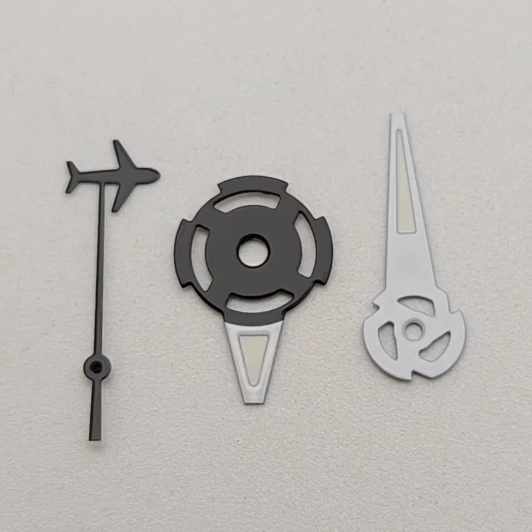 1 Juego de manecillas de reloj con forma de avión, segunda mano para movimiento NH35/NH36, puntero luminoso verde, accesorios para reloj