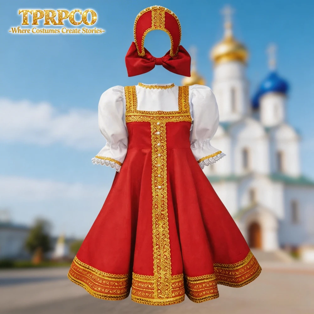 

Традиционный русский танцевальный костюм: красный сарафан, народный праздничный наряд для международных культурных мероприятий, вечеринок, дней рождения, Пурима, Рождества