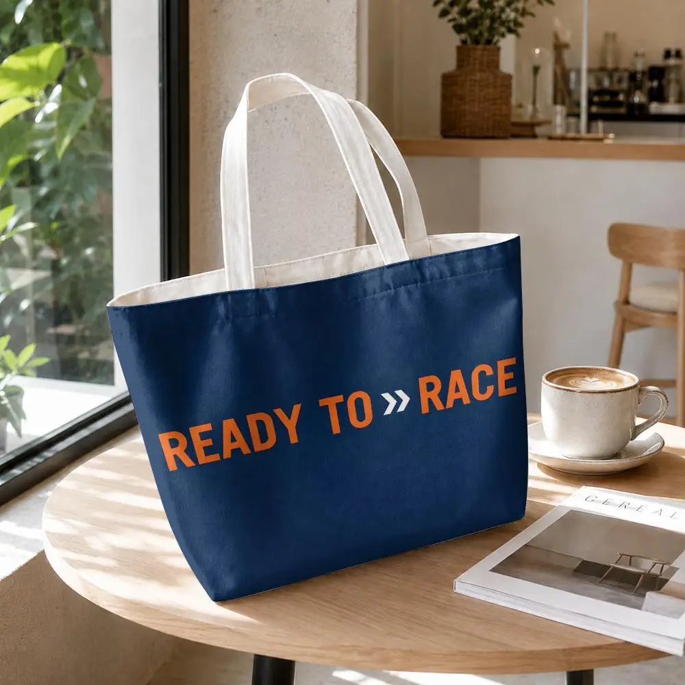 R-Ready To Race Storage Bags 2-Piece Set Canvas Tote Bags with Zipper Shoulder Handbags for Daily Shopping Travel