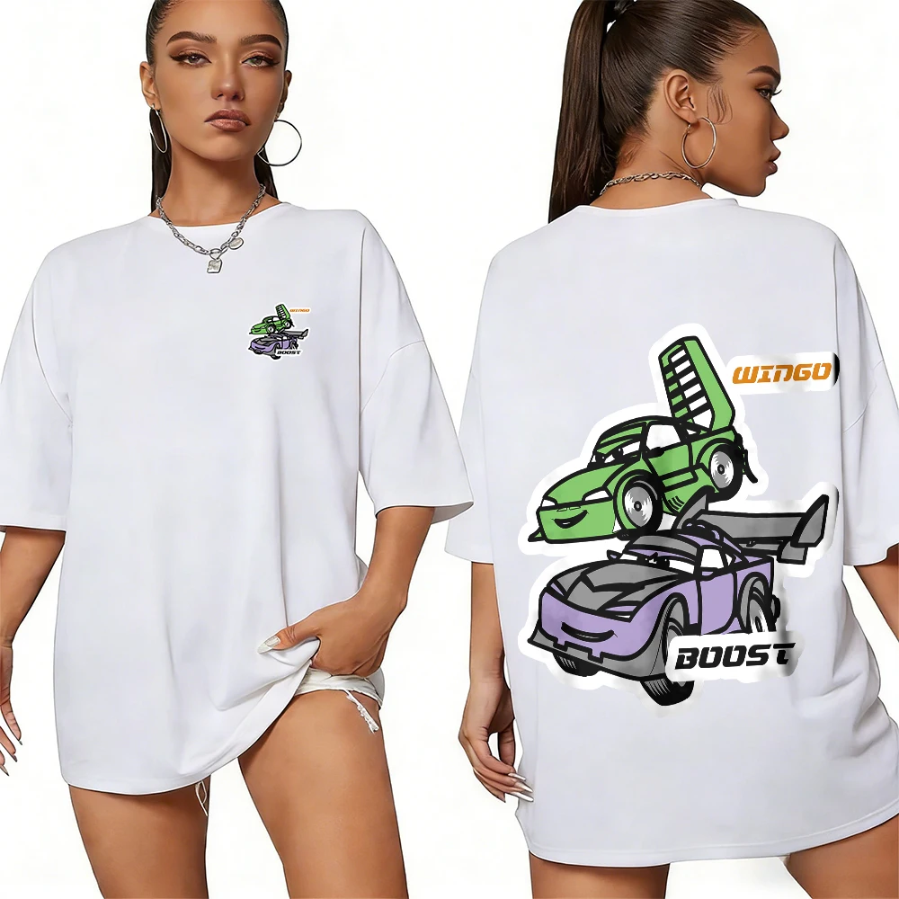 Disney Summer Racing Adventure Wingo + Boost Mini Image T-shirt stampata in puro cotone 100% per uomo e donna, top casual traspirante