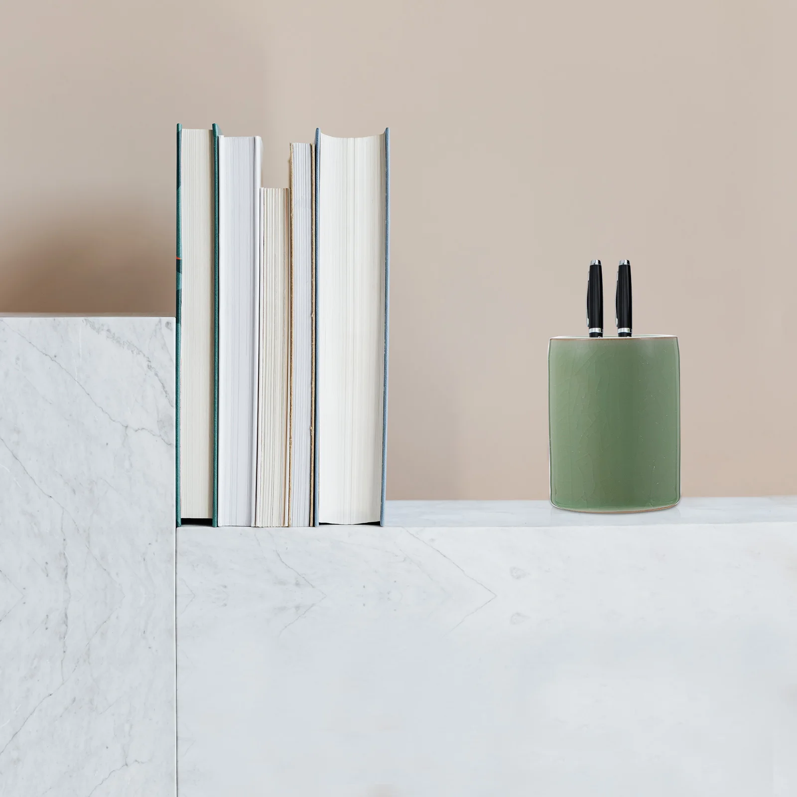 

1Pcs Round Ceramic Pen Holder Pencil Organizer Multipurpose Brush Container for Desktop Office Study Ceramic Pen Holder