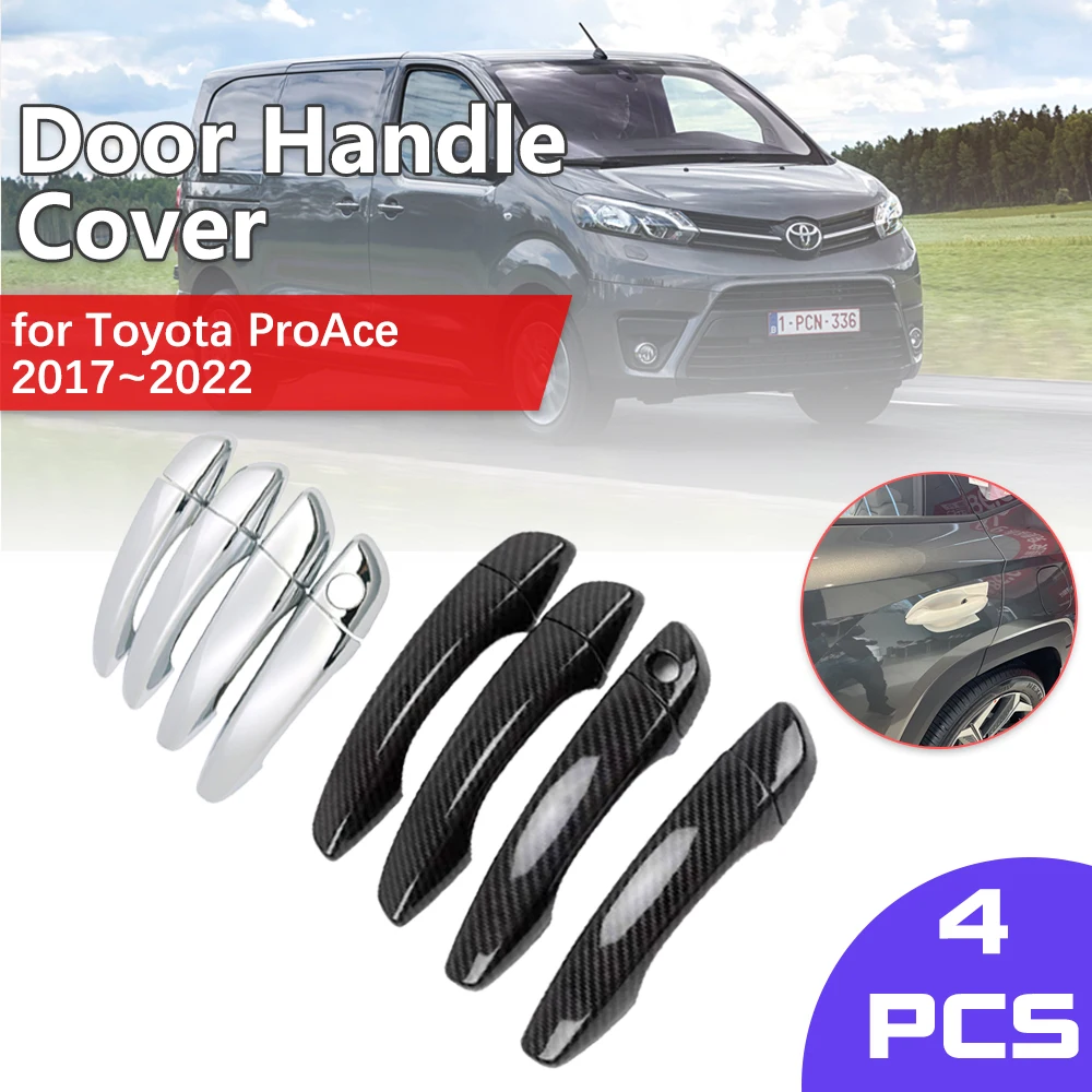 Chrome Door Handle Cover for Toyota ProAce 2017~2022 Luxurious Carbon Fiber Trim Catch Car Cap Styling Stickers Accessories ABS