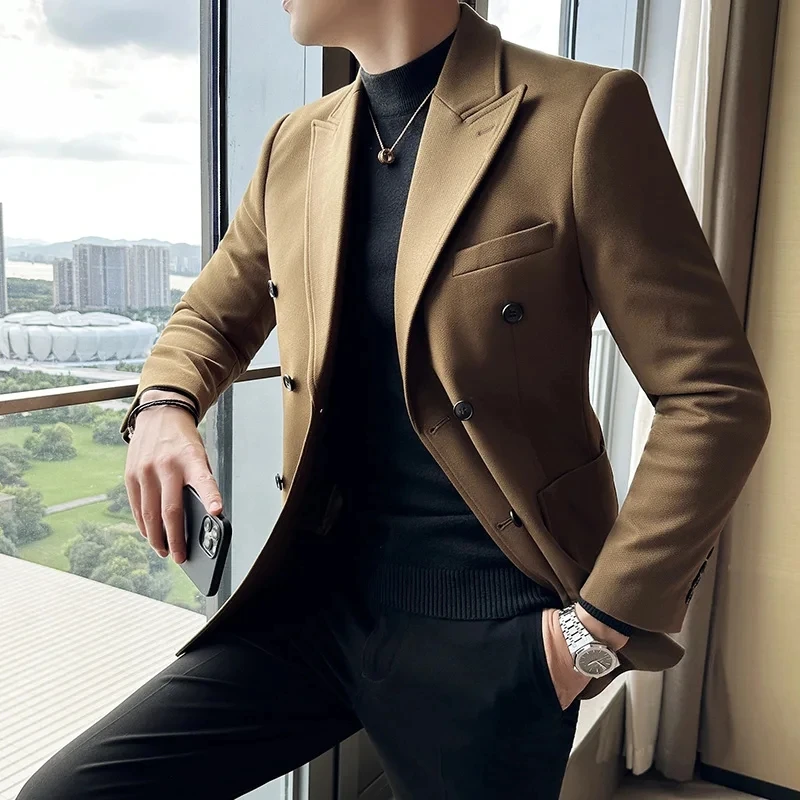 Men Wedding Blazer Men Gentleman Suit Jacket Casual Slim fit Double Breasted Business Male Solid color Only Blazers 3XL-M