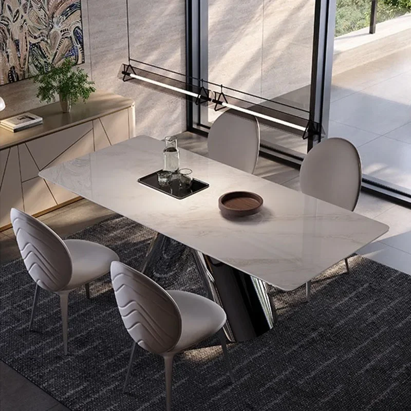 Italian natural marble dining table Fendi white luxury stone light luxury high-end household rectangular table