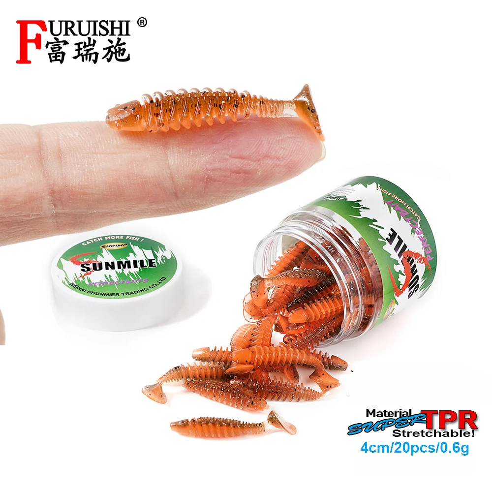 SUNMILE Fishing Soft Bait Worm Sztuczne przynęty 4cm/0.6g 20szt Woblery wędkarskie Leurre Souple Lure Okoń Pstrąg Bass Lures