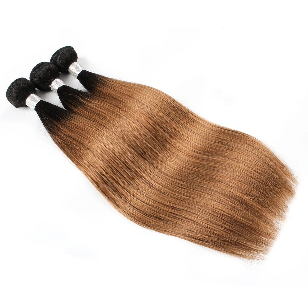 Gemlong-extensiones de cabello humano indio Remy, mechones de Color ombré T1B30, 300 g/lote, Color marrón medio con raíces oscuras, 10-24 pulgadas