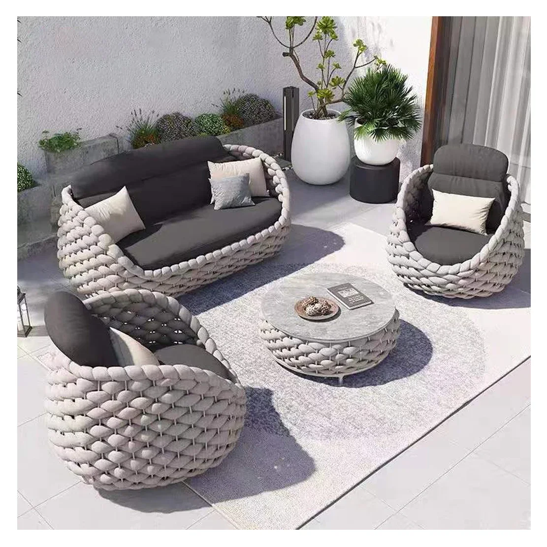 all weather Outdoor garden furniture high quality 4 seaters garden furniture sofa set polyester woven rope chair