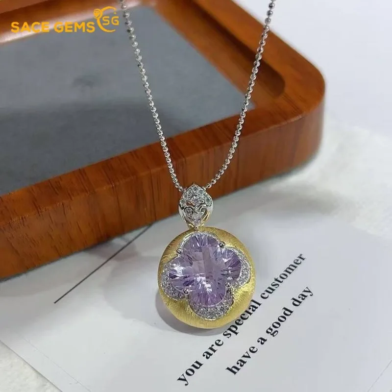 

SACE GEMS 13,5 мм натуральный лавандовый кристалл кулон из стерлингового серебра 925 пробы ожерелье для женщин повседневная вечеринка ювелирные изделия подарок