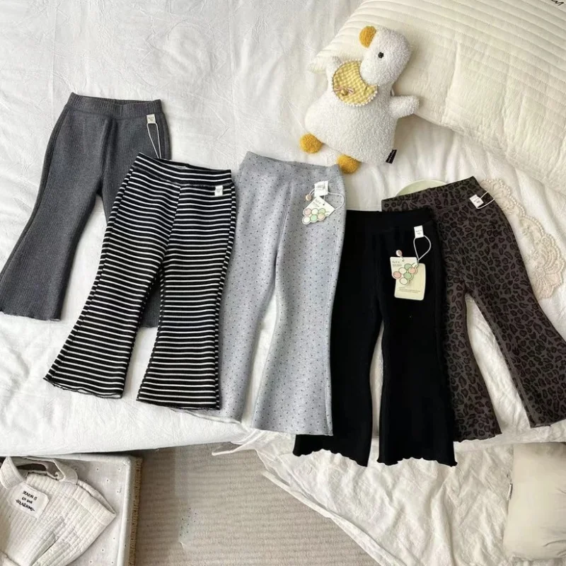 

Autumn and Winter New Girls Baby Soft Stretch Flared Pants Striped Base Long Pants Trendy Casual Western Style