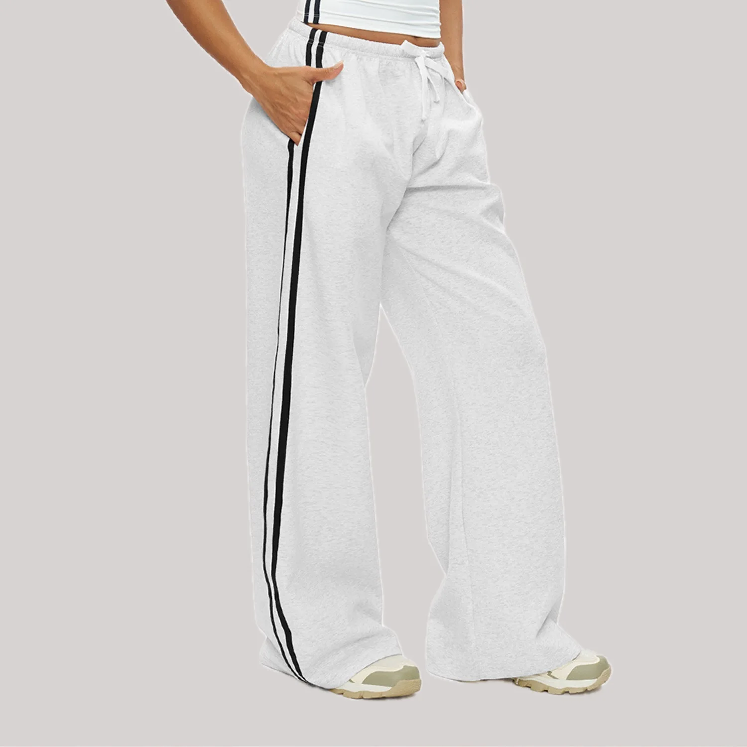 2026Women's color matching Joker sweatpants loose women's high waist straight pants with pockets women's outdoor casual pants