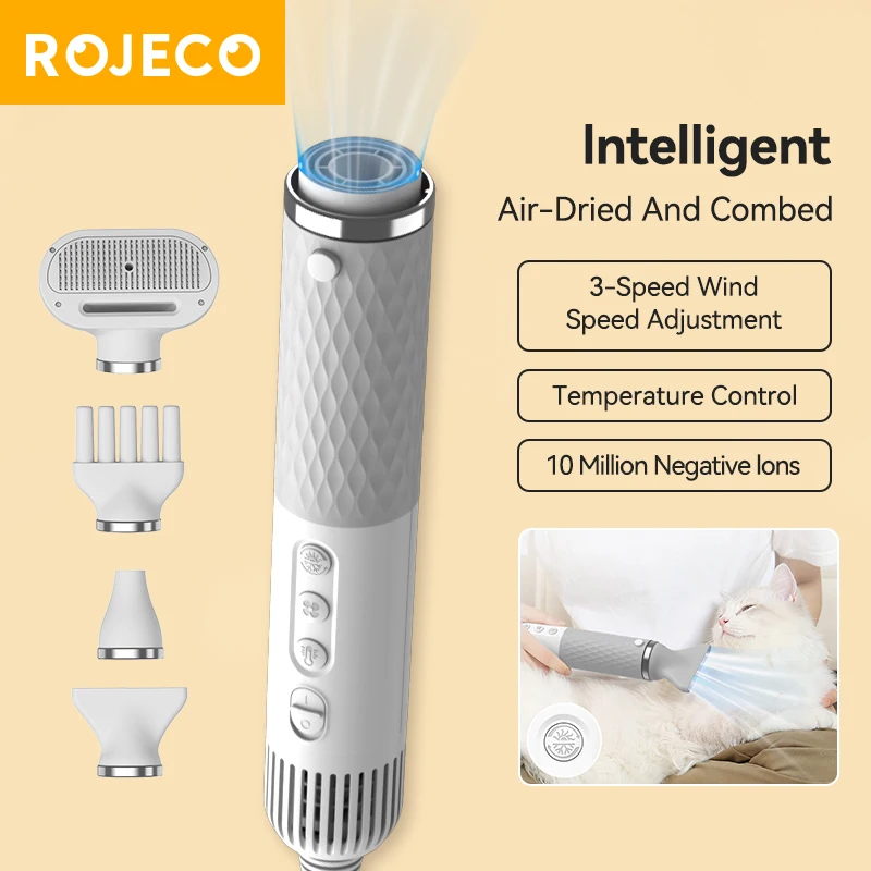 ROJECO Portable 2 in 1 Pet Hair Dryer for Cat Dog Grooming Comb Brush with Electric Spray Water Steam Mute Pet Hair Water Blower