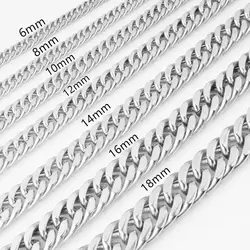 Granny Chic 6/8/10/12/14/16/18mm 7-40inch Boys Men's Curb Cuban Link Chain Necklace Silver Color 316L Stainless Steel Jewelry