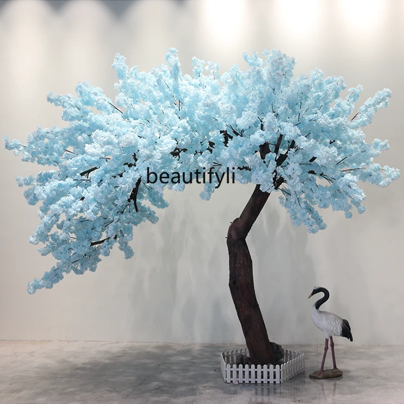 Simulation Blue Cherry Tree Large Indoor and Outdoor Decoration Wishing Tree Fake Trees Mall Hotel Show Window