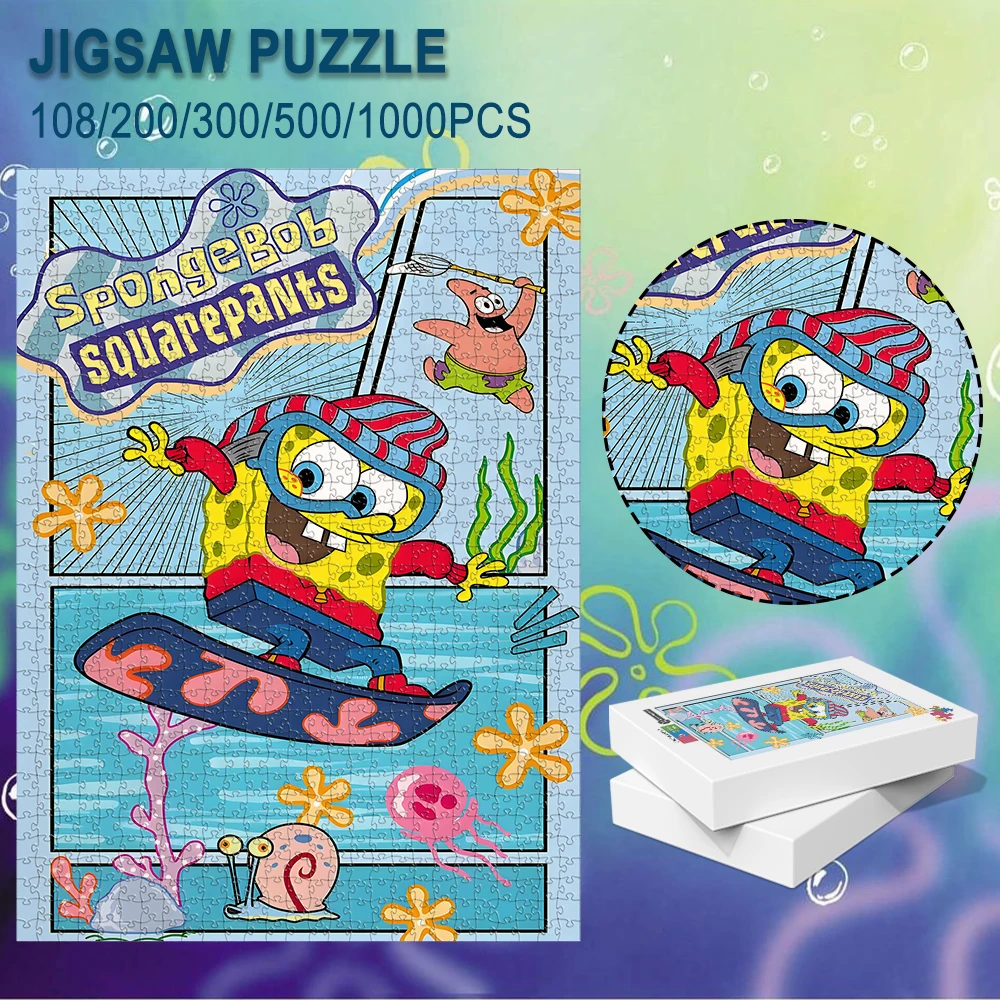 스폰지밥 스케이트보드 테마 나무 바닥 퍼즐 게임 - 108/200/300/500/1000 조각으로 제공