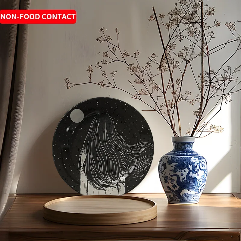 1pc Moonlit Goddess Ceramic Wall Art - Hand-Painted Vintage Decorative Plate, Non-Food Contact Home Decor for Living Room,