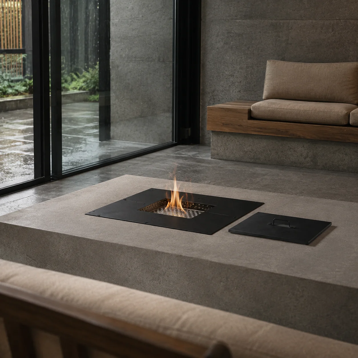 SXFireplace Black Square Manual Bioethanol Burner Insert Stainless Steel Burning Chamber And Extinguishing Lid for Home Heating