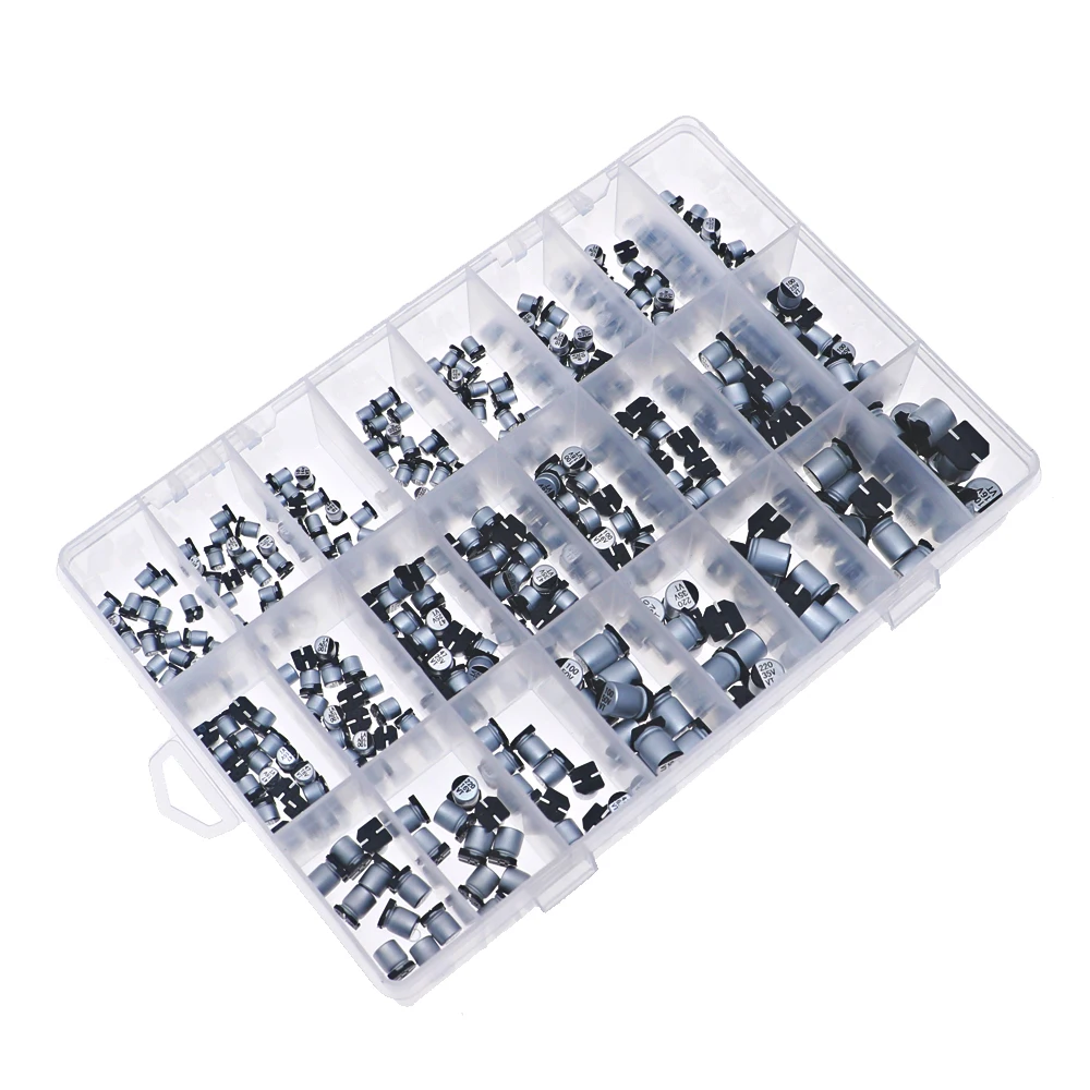 400pcs 24 Values 16V-50V 1uF-1000uF SMD Aluminum Electrolytic Capacitor Assorted Mixed Box kit