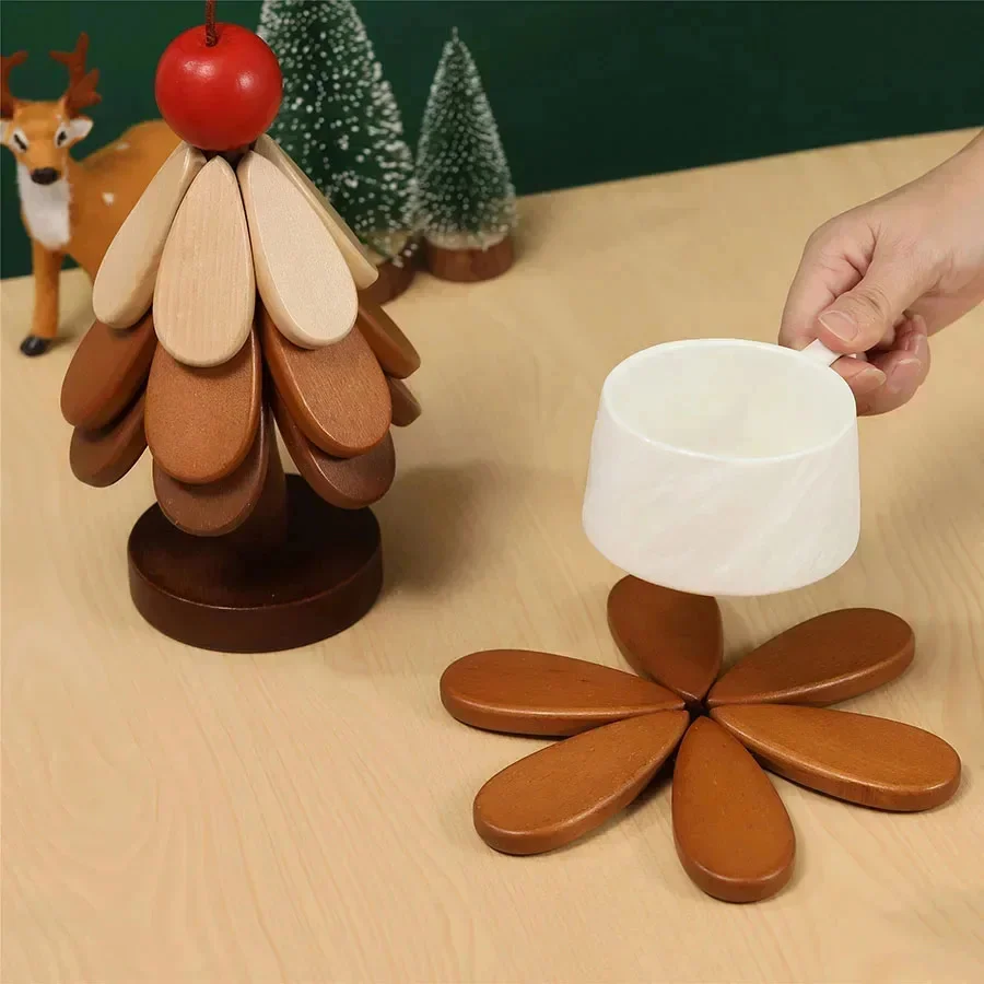 

Solid Wood Christmas Tree Insulation Mat Creative Dining Table Anti Scalding Mat Pot Mat Personalized Home Decoration Gadget